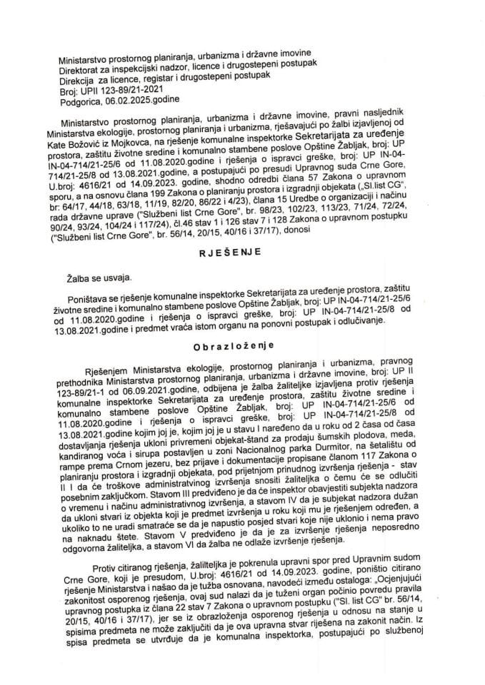 Drugostepena rješenja - UPII 123-89-21 KATA BOŽOVIĆ