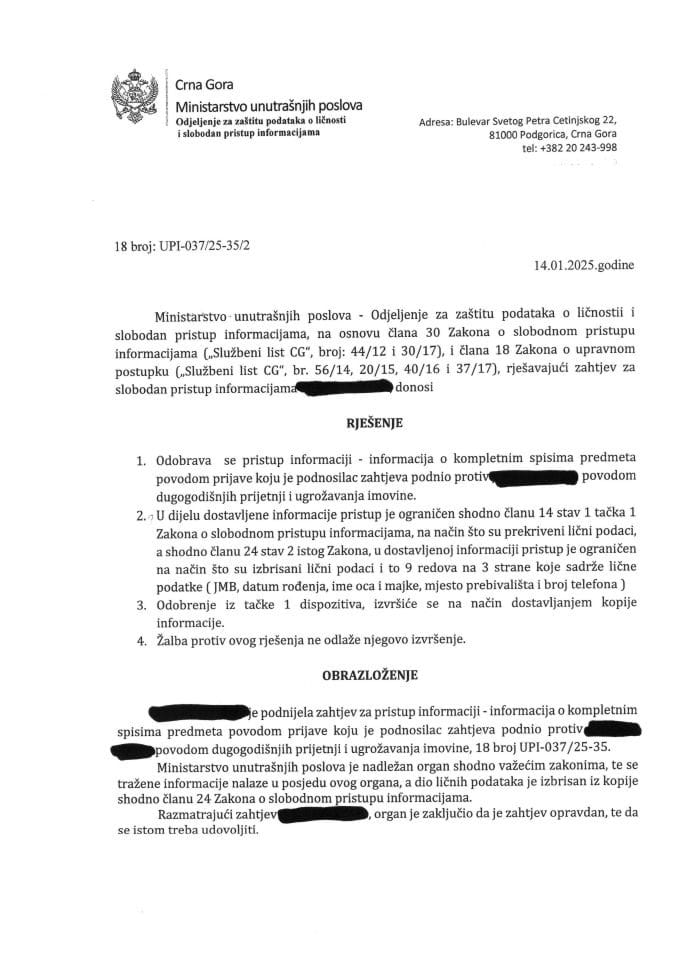 Rješenje br. 18-UPI-037/25-35/2