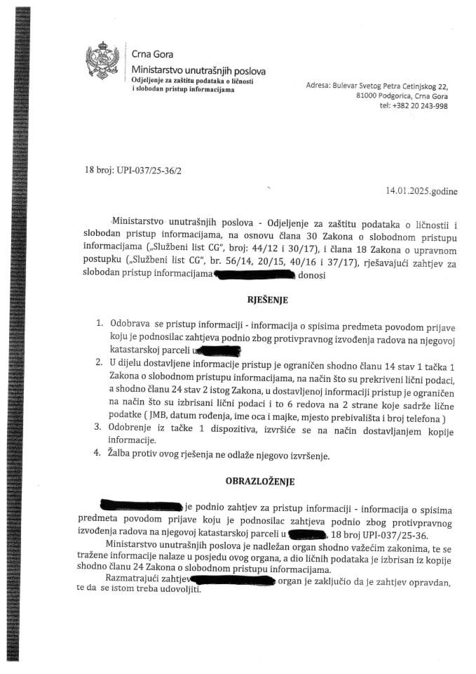 Рјешење бр. 18-УПИ-037/25-36/2