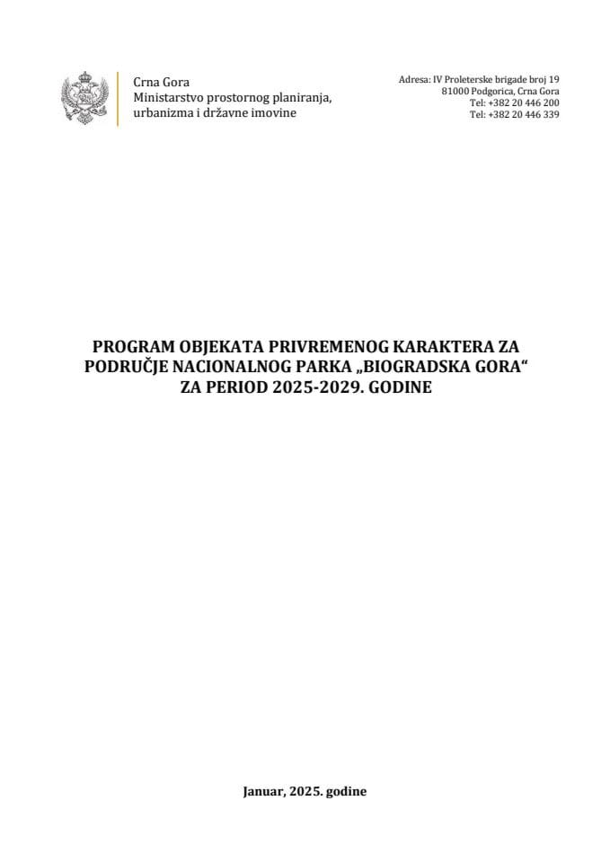 Program objekata privremenog karaktera za područje NP Biogradska gora, 2025-2029