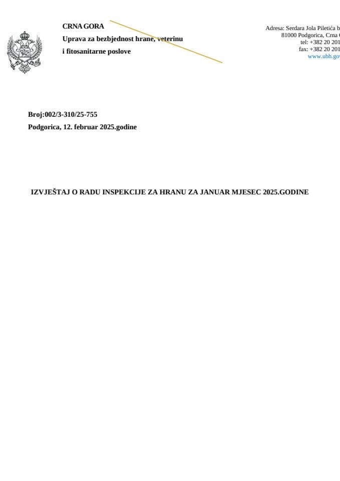 Izvještaj o radu inspekcije za hranu - januar 2025.