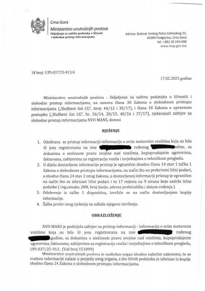 Rješenje br. 18-UPI-037/25-913/4