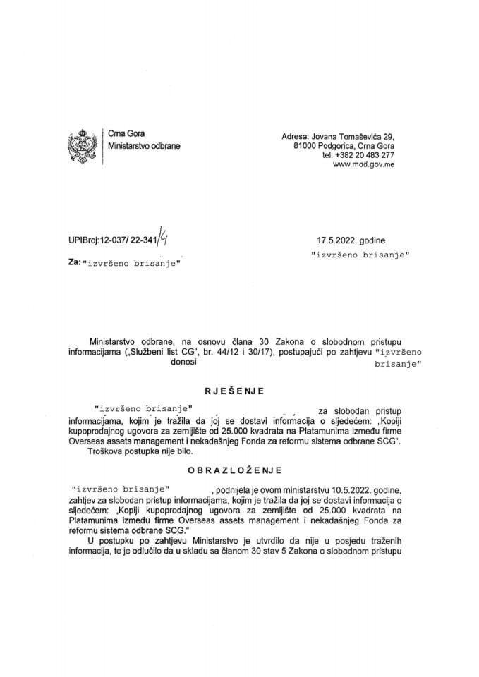 Rješenje UPI broj: 12-037/22-341/4