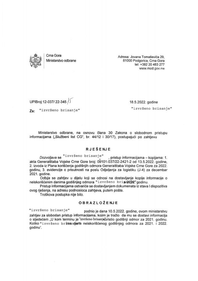 Rješenje UPI broj: 12-037/22-345/5