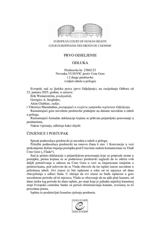 Одлука ВУЈОВИЋ против ЦРНЕ ГОРЕ и двије друге представке