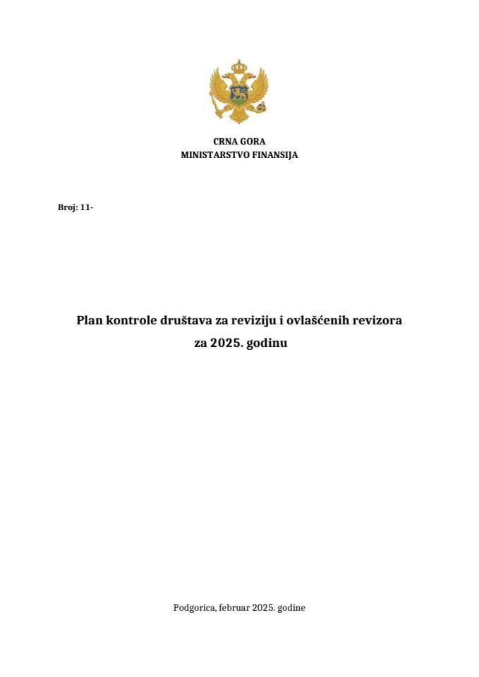 Plan kontrole društava za reviziju i ovlašćenih revizora za 2025. godinu