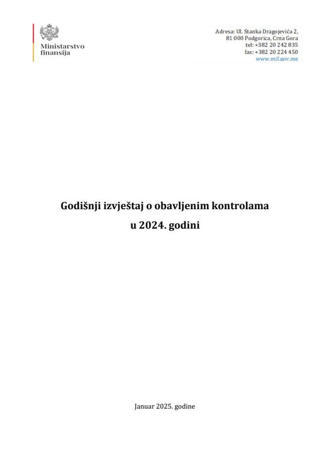 Годишњи извјештај о обављеним контролама у 2024. години