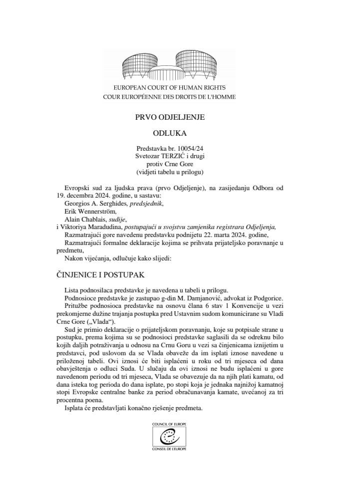 Odluka TERZIĆ I DRUGI protiv CRNE GORE