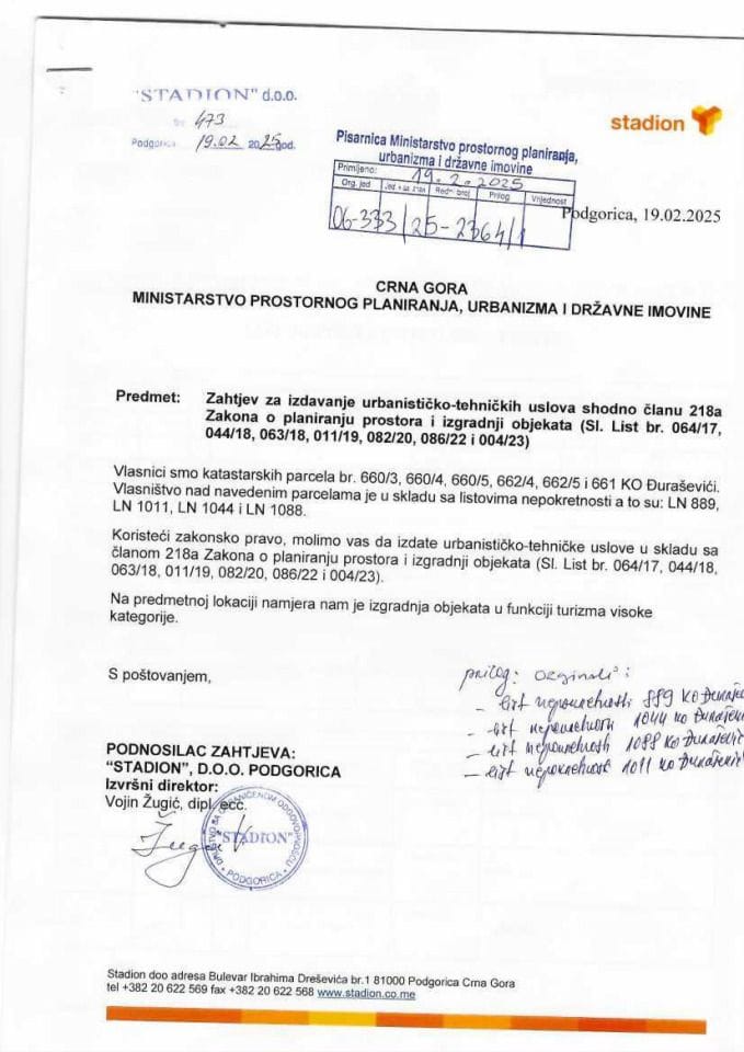 Zahtjevi za izdavanje urbanističko tehničkih uslova - 06_333_25_2364_1 Stadion DOO