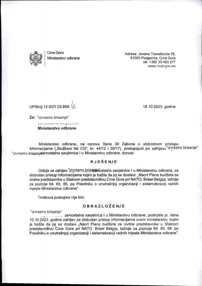 Rješenje UPI broj:12-037/23-859/6