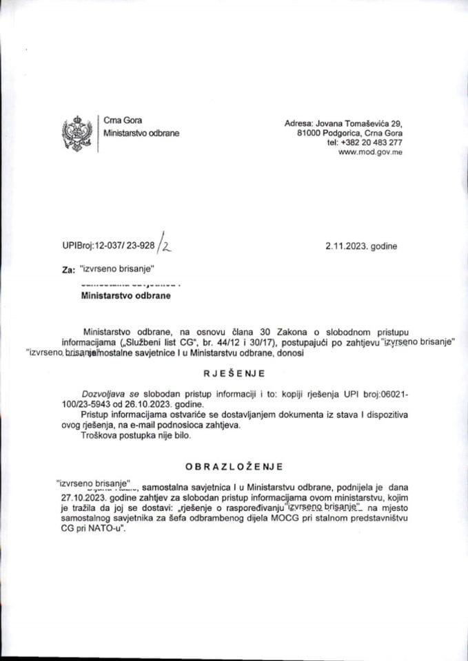 Rješenje UPI broj:12-037/23-928/2