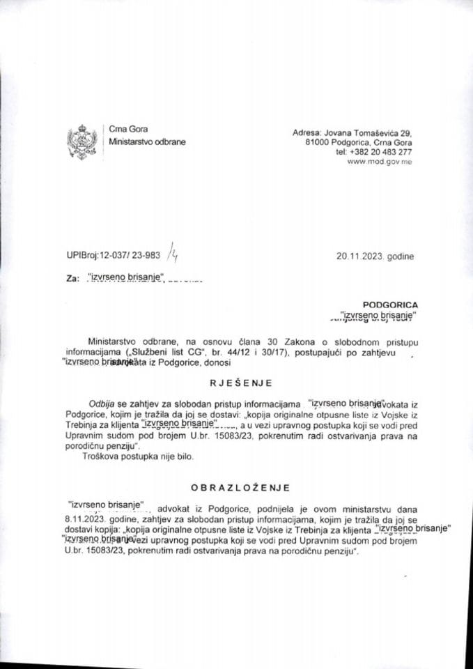 Rješenje UPI broj:12-037/23-983/4