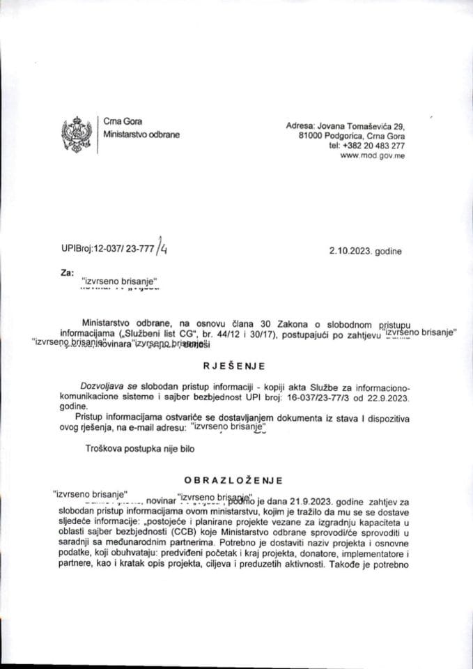 Rješenje UPI broj:12-037/23-777/4