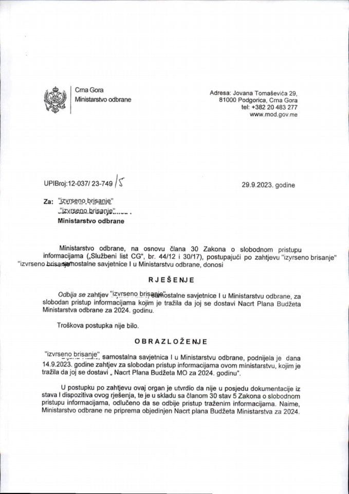 Rješenje UPI broj:12-037/23-749/5