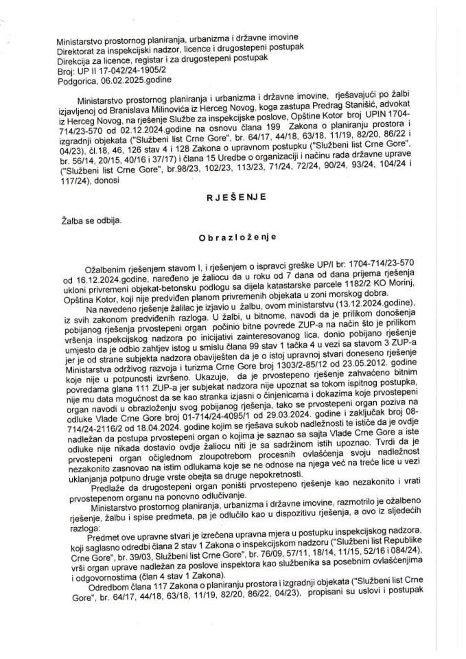 Drugostepena rješenja - UPII 17-042-24-1905-2 BRANISLAV MILANOVIĆ