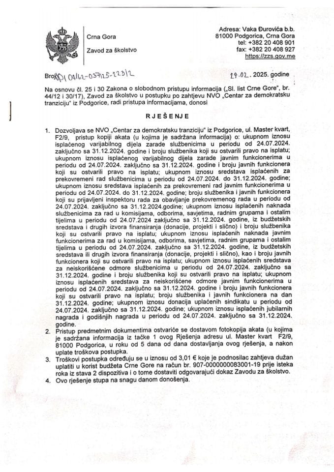 Rješenje NVO Centar za demokratsku tranziciju