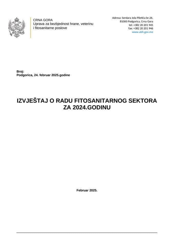 Izvještaj fitosanitarnog Sektora za 2024. godinu