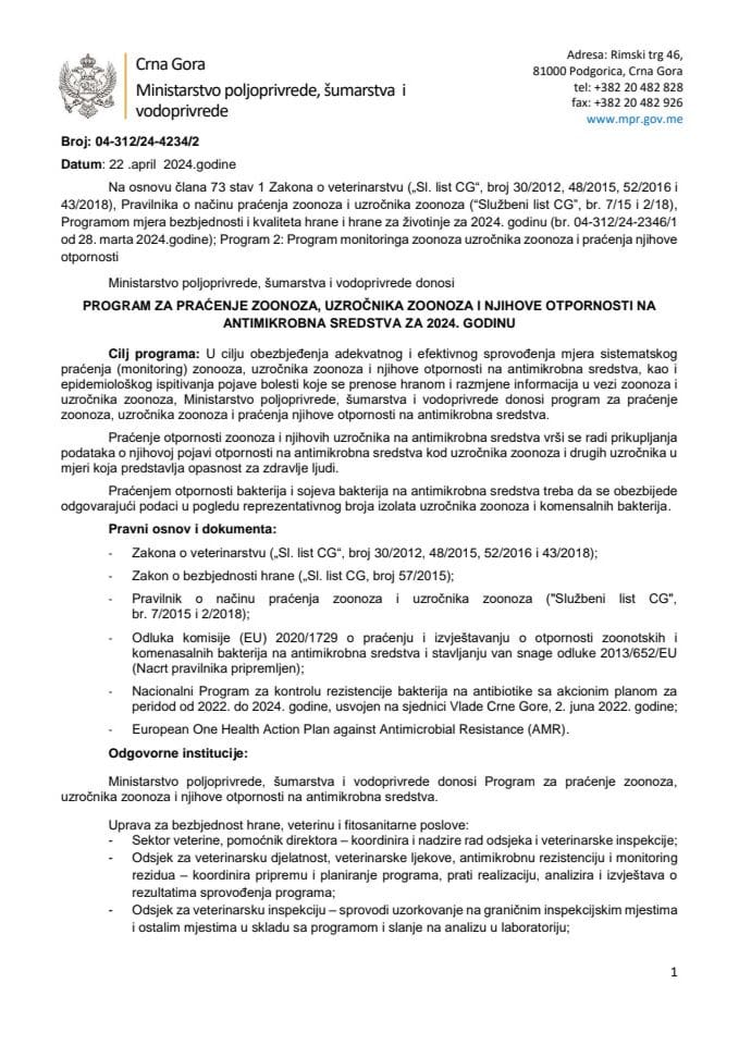 Program AMR monitoringa za 2024. godinu