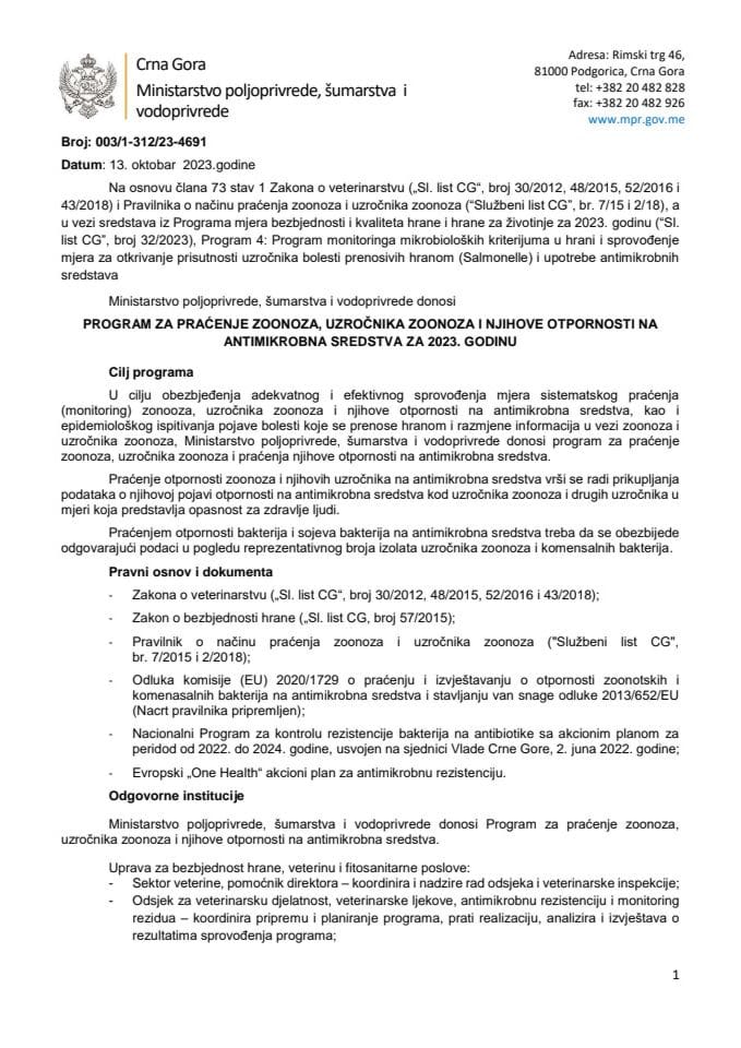 Program AMR monitoringa za 2023. godinu