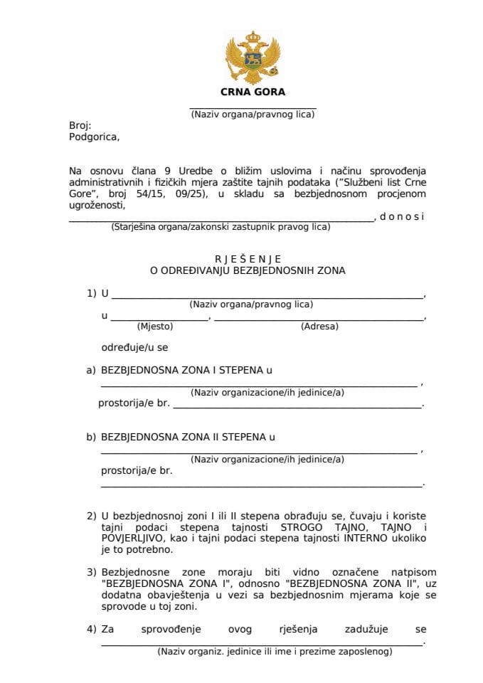 11. - RJEŠENJE O ODREĐIVANJU BEZBJEDNOSNE ZONE