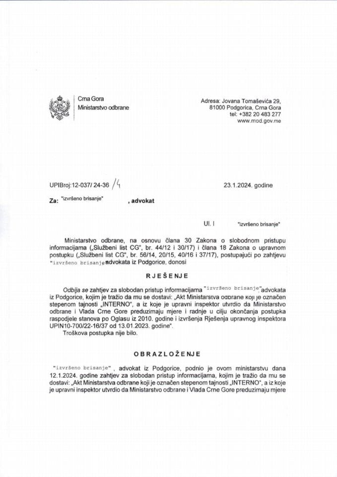 Rješenje UPI broj: 12-037/24-36/4