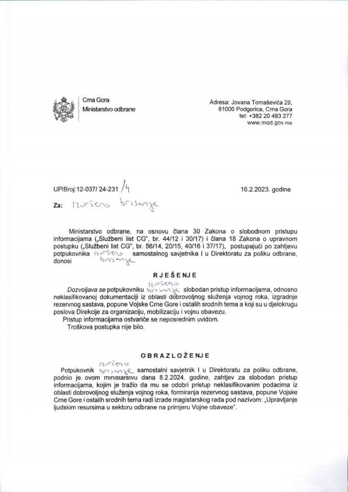 Rješenje UPI broj: 12-037/24-231/4