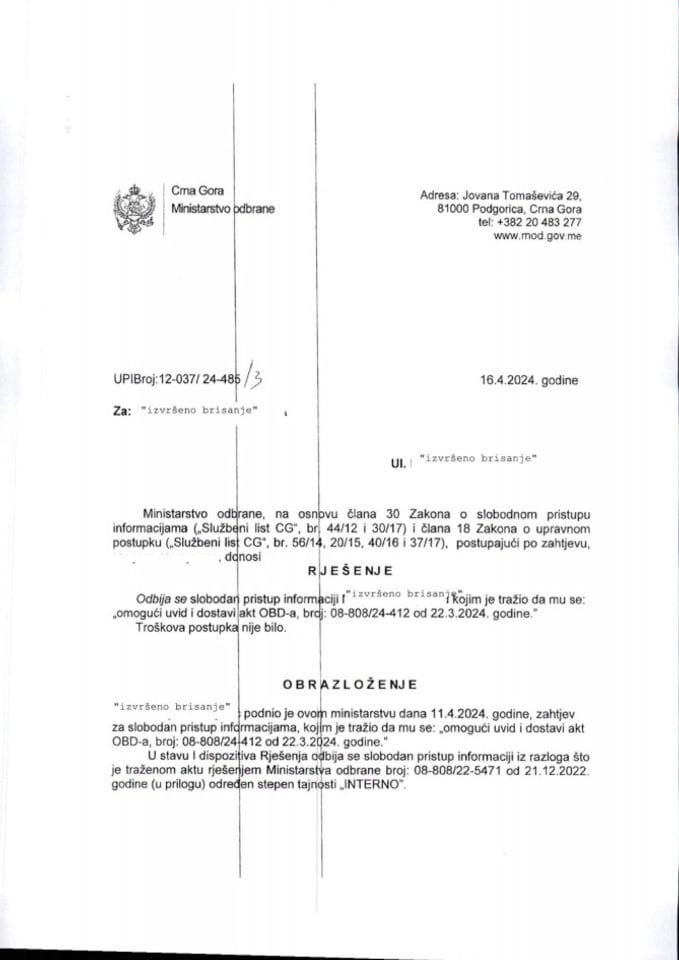 Rješenje UPI broj: 12-037/24-485/3