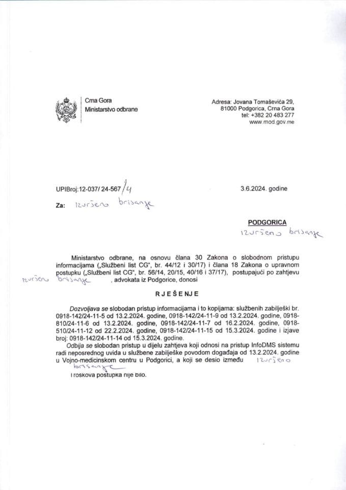 Rješenje UPI broj: 12-037/24-567/4