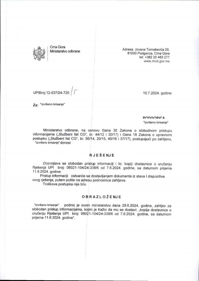 Rješenje UPI broj: 12-037/24-720/5