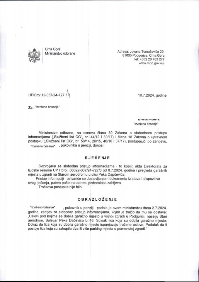 Rješenje UPI broj: 12-037/24-727/4