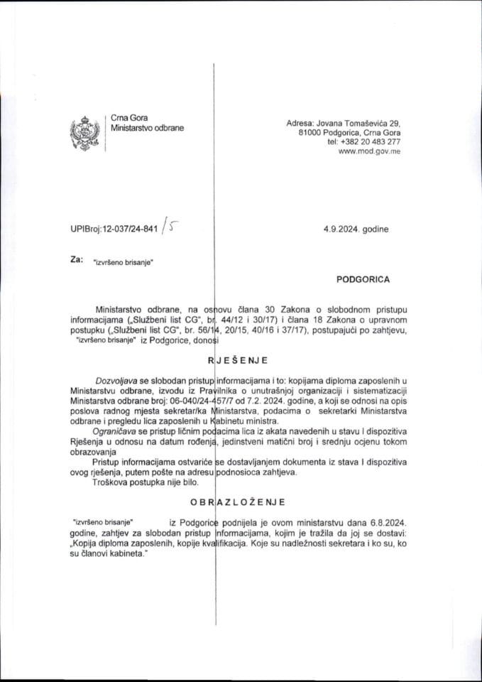 Rješenje UPI broj: 12-037/24-841/5