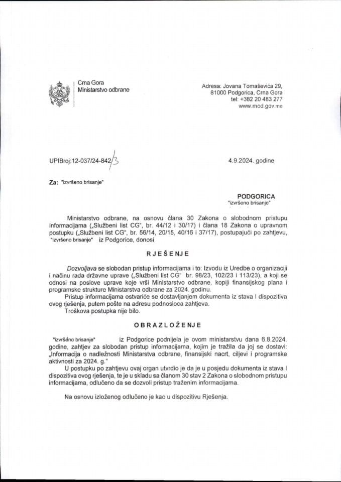 Rješenje UPI broj: 12-037/24-842/3