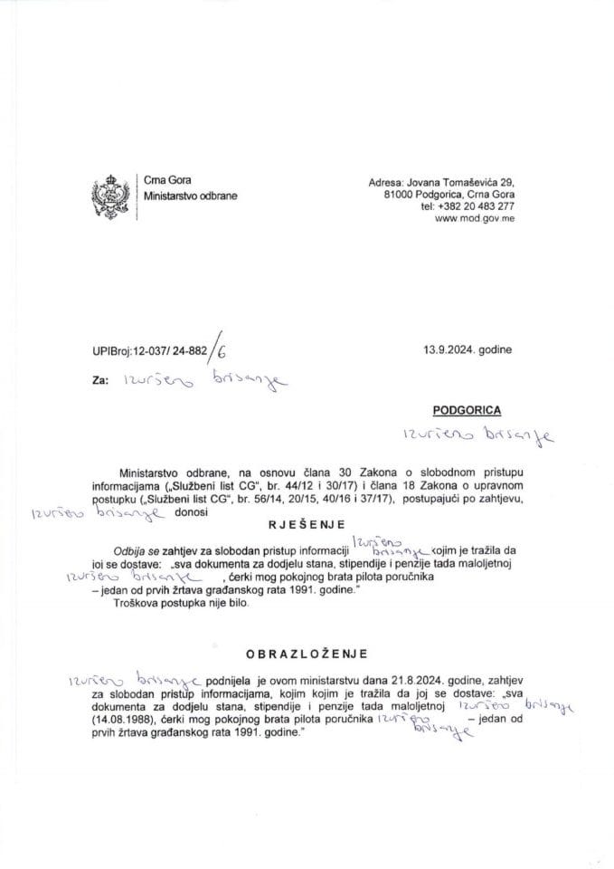 Rješenje UPI broj: 12-037/24-882/6