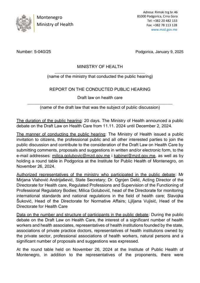 January 2025. REPORT ON THE CONDUCTED PUBLIC HEARING