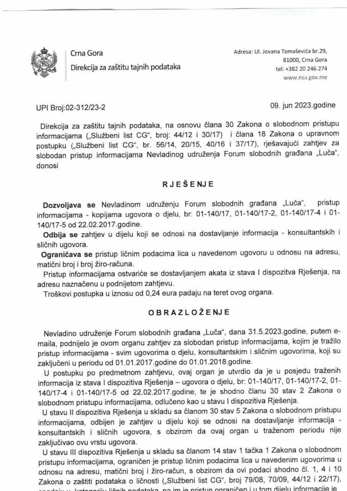 Rješenje UPI broj. 02-312/23-2