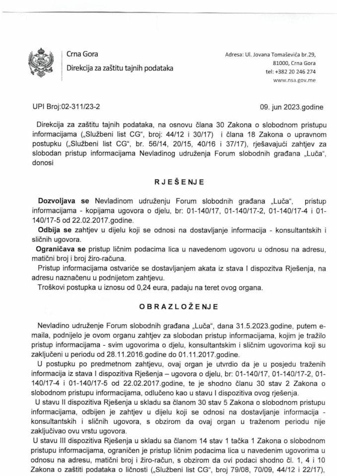 Rješenje UPI broj. 02-311/23-2