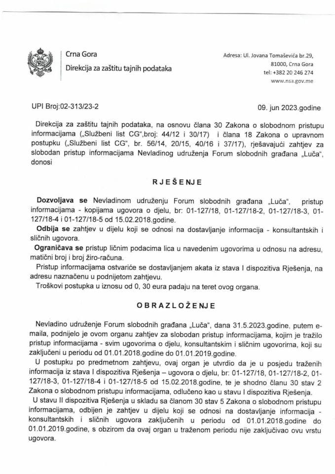 Rješenje UPI broj. 02-313/23-2