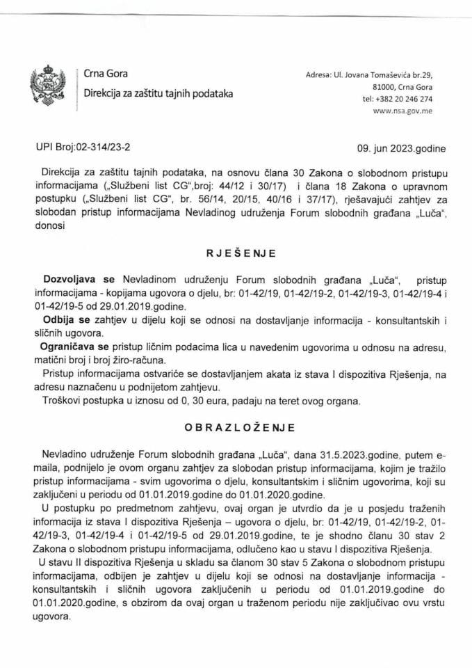 Rješenje UPI broj. 02-314/23-2