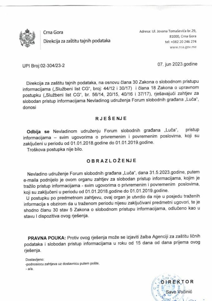 Rješenje UPI broj. 02-304/23-2