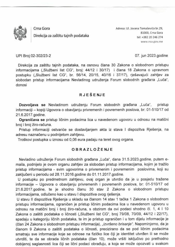 Rješenje UPI broj. 02-302/23-2