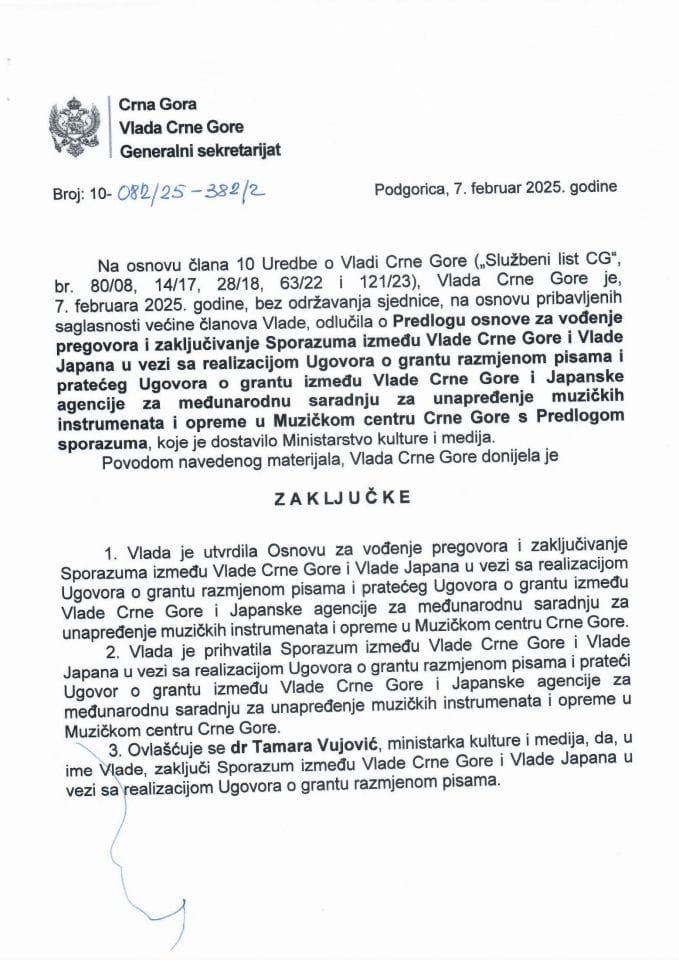 Predlog osnove za vođenje pregovora i zaključivanje Sporazuma između Vlade Crne Gore i Vlade Japana - zaključci