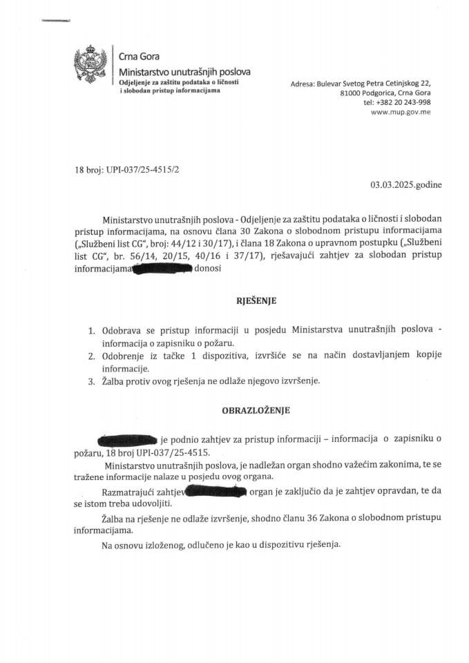 Rješenje br. 18-UPI-037/25-4515/2