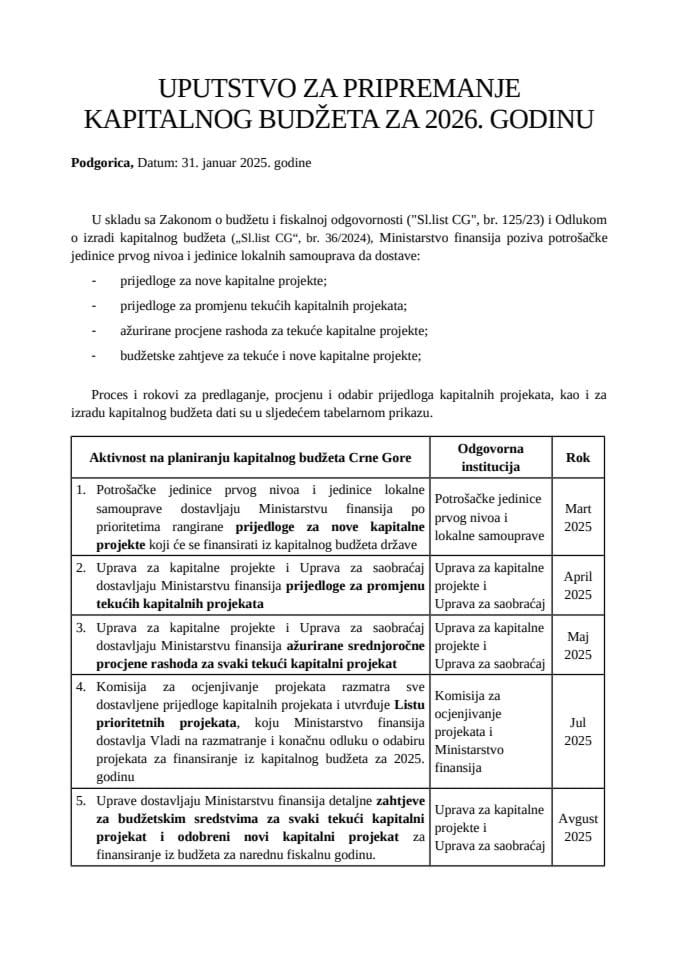 Упутство за припремање КБ 2026.