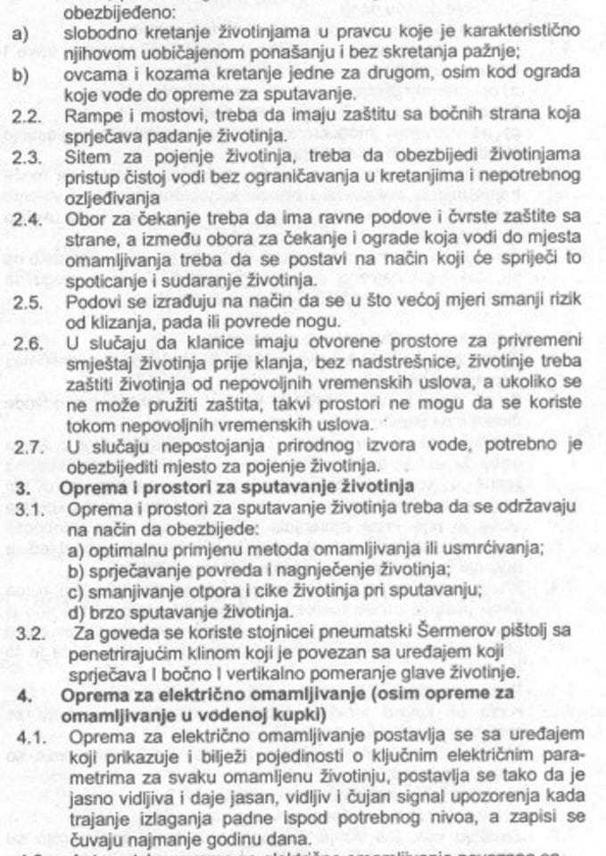 Услови за објекте за привремени смјештај животиња прије клања