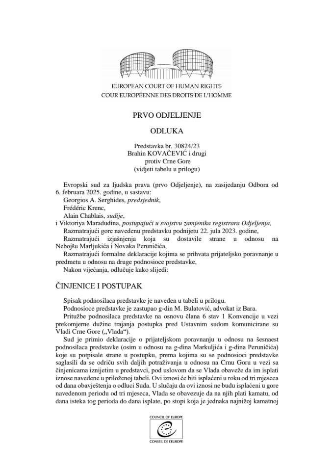 Odluka KOVAČEVIĆ I DRUGI protiv CRNE GORE