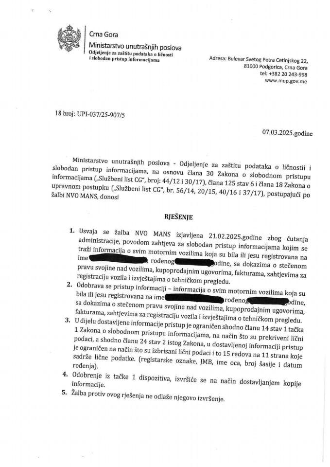 Rješenje br. 18-UPI-037/25-907/5