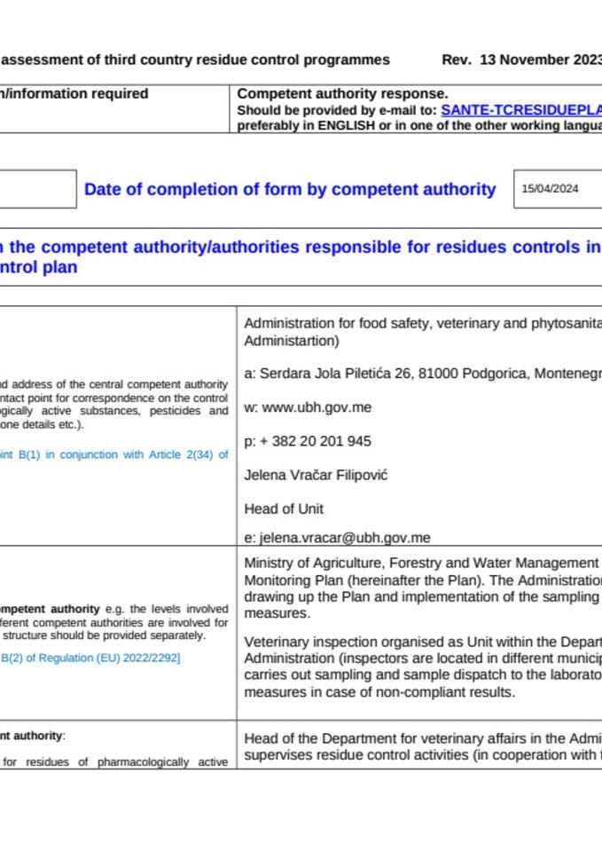 Opis sistema kontrole rezidua