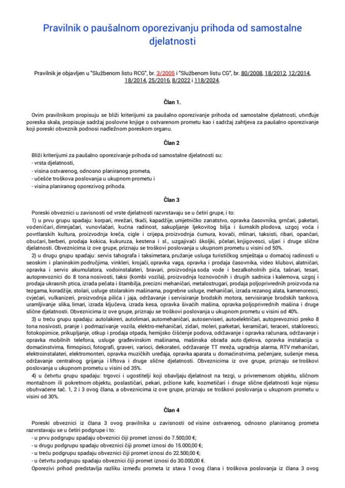 Pravilnik o paušalnom oporezivanju prihoda od samostalne djelatnosti