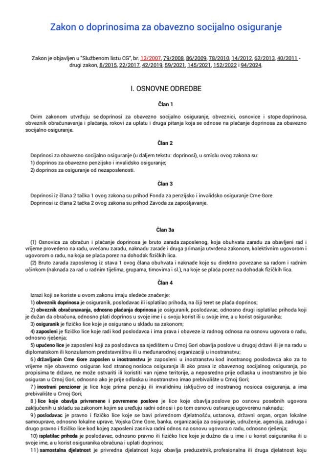 Zakon o doprinosima za obavezno socijalno osiguranje