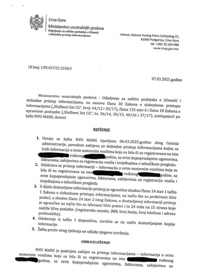 Rješenje br. 18-UPI-037/25-2536/5